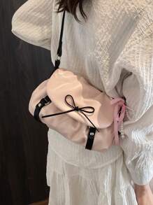1 pieza Bolso de mujer con bloques de color y pliegues tipo nube, bolso de hombro/cruzado de estilo Y2K con lazo elegante, apropiado para festivales, citas, regalos