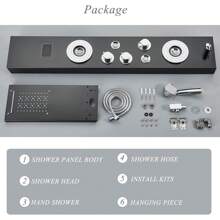 Sistema de ducha LED Panel de ducha de lluvia negra Sistema de torre Sistema de cabezal de ducha de cascada montado en la pared 5 funciones Columna de ducha de masaje con ducha de mano - Negro - Ver 8