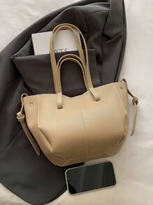 Pol Wing Design 小众法式托特包，Cyme 奢华复古欧式上班通勤手提包，单肩水桶腋下购物袋 - 卡其色 - 查看 3