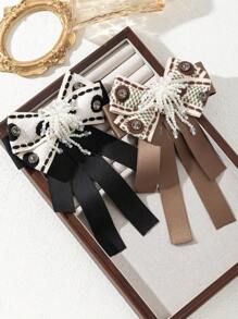 1 件优雅设计的丝带波尔卡圆点花卉流苏仿珍珠蝴蝶面料胸针，奢华珠宝胸针适合日常佩戴，约会礼物 - 經典 - 查看 2