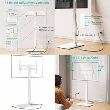 Floor TV Stand With Power Outlet Tall TV Stand Floor Mount For 32-75 Inch TV Up To 110 Lbs Swivel And Height Adjustable TV Stand With Wood Base For Bedroom Office TVDVD-7PW White - 白色1 - 查看 1