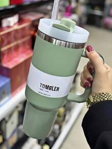 40oz Large Capacity Stainless Steel Insulated Tumbler With Handle & Straw – Double-Wall Vacuum Insulation For Hot & Cold Beverages, Perfect For Home, Office, Gym, Or Camping – Durable, Portable, And Leak-Proof Design For All-Day Temperature Retention, Perfect For Gift Giving, Mother's Day Gift! - F款 - 查看 1