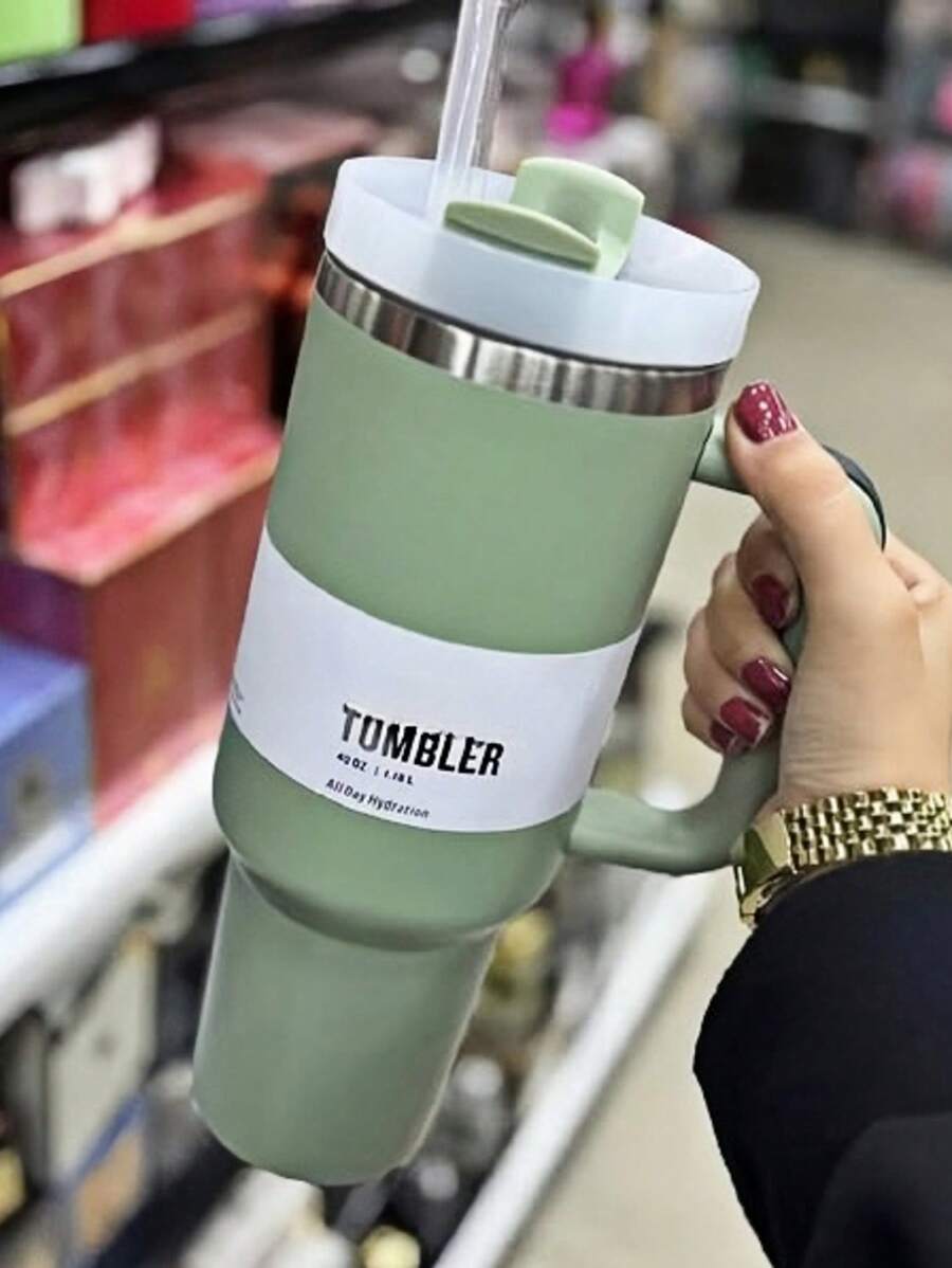 40oz Large Capacity Stainless Steel Insulated Tumbler With Handle & Straw – Double-Wall Vacuum Insulation For Hot & Cold Beverages, Perfect For Home, Office, Gym, Or Camping – Durable, Portable, And Leak-Proof Design For All-Day Temperature Retention, Perfect For Gift Giving, Mother's Day Gift! - F款 - 查看 1