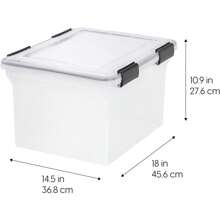 File Organizer Plastic File Box For Letter/Legal File, Water Resistant Document Box, Durable Lid, Seal W/ Secure Latching Buckles, Stackable, Nestable, Clear 32 Qt. 4Pack