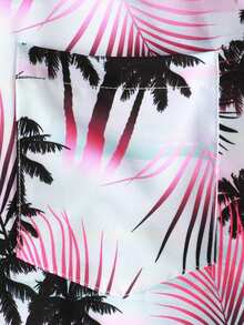 Men's Casual Holiday Short Sleeve Shirt With Digital Palm Tree Print - Pink - View 5