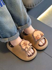 1 双儿童夏季 PVC 室内拖鞋，可爱动物水豚图案