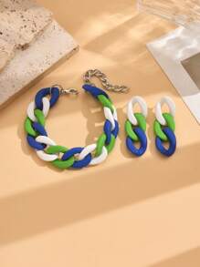 Set de pulsera y aretes de cadena con acrilico estilo de pintura de caucho en color caramelo, accesorios de moda como regalo para el Día de San Valentín, mamá, madre, Día de la Madre