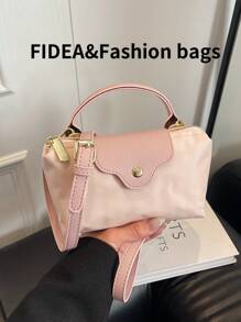 New Fashion Solid Color Minimalist PU Leather Bucket Bag, Simple And Elegant Design, Suitable For Work, Shopping, Dating, Versatile - Baby Pink - View 4