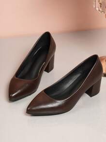 女士休闲百搭高跟便鞋，适合婚礼 - 酒紅 - 查看 7