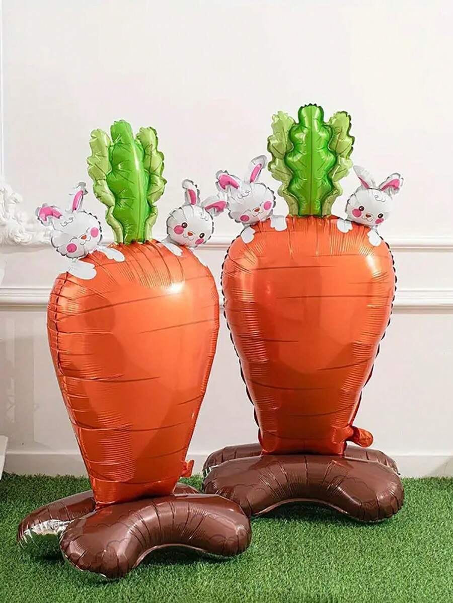 1pc Giant Standing Carrot Balloon With Rabbit, Suitable For Easter, Birthday, Farmhouse, And Festival Party Decorations, Indoor Atmosphere Background, And Photo Props