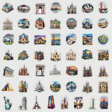 50PCS World Landmark Attractions Stickers Vinyl Aesthetics Stickers Scrapbooking, Diary, Bumper, Skateboard, Water Bottle, Cartoon, Hard Hat, Car Stickers And Decals