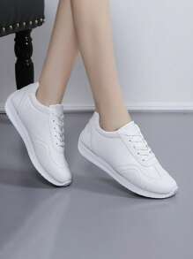Sapatos Femininos Casuais de Bico Redondo com Cadarço, Respiráveis, Tênis de Moda Novos de 2023