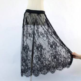 1pc Elegant Black Lace Petticoat With Elastic Waistband - Versatile And Stylish Women's Jacket For All Seasons