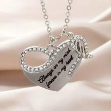 1 件时尚水钻天使翅膀心形吊坠项链 - 銀色 - 查看 1