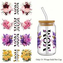 4 piezas Pegatinas de transferencia DTF UV con el mejor patrón floral de mamá para vasos Libbey de 16 onzas - Calcomanías resistentes para tazas, botellas, útiles escolares y manualidades DIY - Diseño de envoltura resistente al agua y reutilizable de fácil aplicación - Regalo perfecto para el Día de la Madre