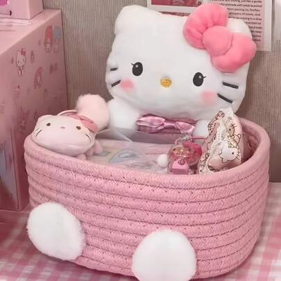 Sanrio 1 pezzo Contenitore di stoccaggio Kawaii Hello Kitty, scatola di immagazzinaggio per cosmetici e giocattoli, decorazione da camera da letto, regalo di compleanno, rosa