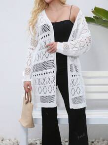 Cardigan estivo con apertura frontale lavorato a maglia, traforato, per vacanza in spiaggia, per taglia comode