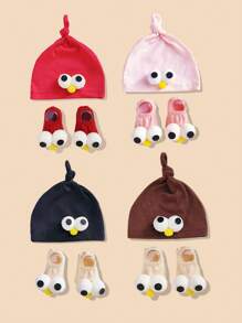 1 Set Bebé 0-1 Años Sombrero Cute Ojos Grandes Multicolor, Set de Sombrero y Calcetines de Bebé, Lindo Set de Calcetines Princesa y Gorro de Primavera/Verano para Uso Diario Recién Nacido