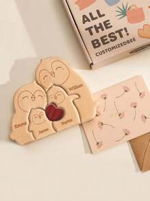 2/3/4/5 件可定制木制企鹅雕像，适合作为节日礼物、圣诞节礼物、情人节礼物、父亲节礼物、母亲节礼物、家庭纪念品礼物