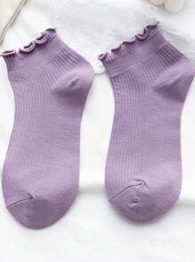 1/10 Pairs Women Spring/Summer Ruffled Ankle Socks,Versatile Candy Color Solid Short Socks, Lace Trim Boat Socks