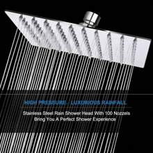 1pc Home Fixed Shower Head, Stainless Steel Material, Square Rainfall Shower Head, 4/6/8/10 Inch Bathroom High Pressure Rainfall Shower Head, Bathroom Accessories Home Bathroom Decor Summer