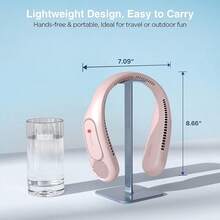Neck Fan, Hands Bladeless Neck Fans Portable Rechargeable, 6000 MAh Battery Operated Wearable Personal Fan, Cooling Neck Fan, 3 Speeds, USB Fan Gifts Men, Women, Travel, Outdoor - 粉色 - 查看 6