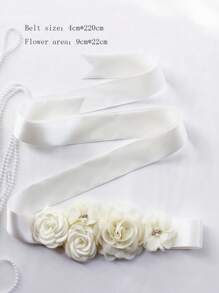 1 buc centură cu flori 3D în talie, evantaie rochie de mireasă, petrecere domnișoare de onoare, centură florală din satin de maternitate, accesoriu pentru costum fotografic