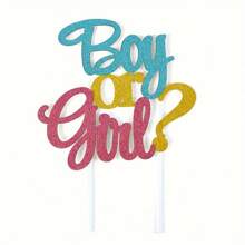 1 PC Glitter "Boy Or ? Girl" Gender Reveal Cake Topper - Paper Cake Decoration For Gender Reveal & Baby Shower Celebrations, Dual-Toned Pink & Blue Design, No Feathers, Electricity-Free Use - Multicolor - View 4