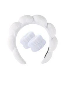 沐浴头带和沐浴腕带套装洗脸化妆发带套装，洗漱用可爱头带发饰护腕，高档感毛巾布，高颅顶发带，多种颜色可选家居用品家居浴室装饰夏季