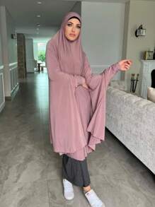 1件装女士纯色蕾丝边双面头巾，休闲柔软穆斯林祈祷头巾，头套披肩长袍多功能防晒围巾 - 彩色 - 查看 9