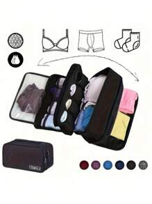 Travel Portable Storage Organizer Bag, Lightweight Oxford Fabric, Multifunctional Compact Packing Solution With Zipper Pouches For Underwear And Accessories, Hand Washable, With Black, Blue, Grey, Purple(Zipper Lining Color Random)