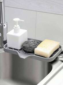 1/2 piezas Felpudo para grifos de cocina - Protector antideslizante de silicona con soporte para esponja de secado rápido - Perfecto para cocina y baño, felpudo de drenaje esencial para grifos