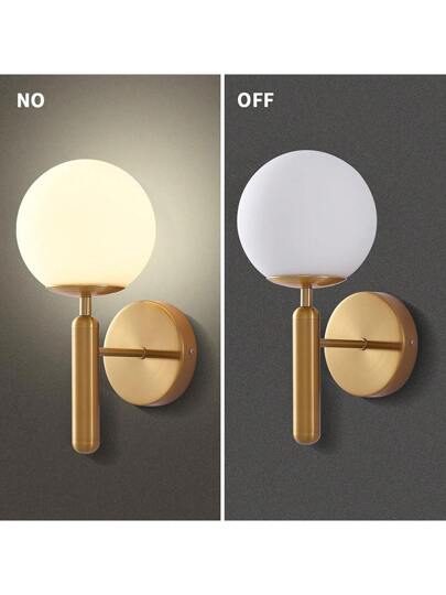Wand Sconces, Mid Century Moderne Sconce Globe Frosted Glass Shade, Brass Art Mounted Verlichting Fixture Bedroom, Living Room, Hallway, Vanity(Bulb Not Included) view 2