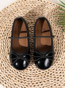 Kids Cute Bow Decor Princess Flat Shoes - Black - View 5