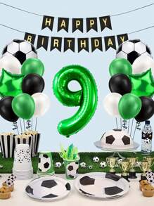 18 件足球主题生日气球套装、绿色数字气球套装、生日派对装饰品