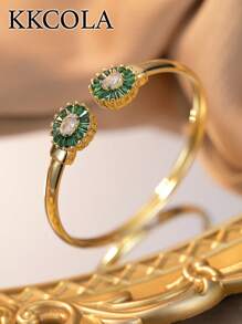 KKCOLA 1 件时尚几何椭圆形锆石手链，多色可选，适合女士派对、度假、海滩珠宝、日常配饰 - 金黃色 - 查看 11