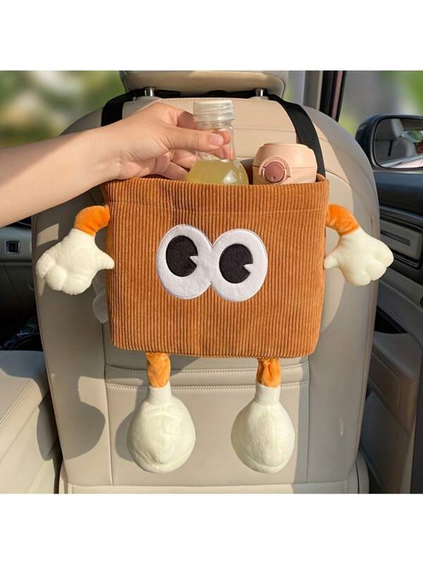 2-In-1 Car Trash Can With Tissue Box Holder - Made Of Polyester Fiber, Car Interior Accessory With Umbrella Holder