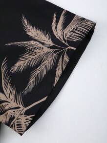 2pcs/Set Men's Casual Regular Outfit: Button-Down Collar Coconut Tree Jacquard Short Sleeve Shirt And Drawstring Solid Color Shorts, Spring/Summer