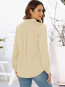 Blouses For Women Dressy Casual Cute Spring Button Down Long Sleeve Work Office Professional Shirt Blouse Top - 米色 - 查看 2