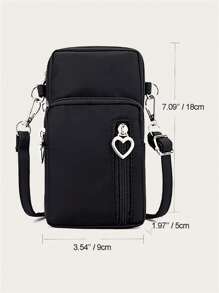 Sac à bandoulière minimaliste noir avec pochette pour téléphone, sac de téléphone en forme de cœur, sac à main, étui pour téléphone portable, pochette, léger, moderne, porte-cartes de crédit et d'identité, espèces, décontracté, cadeau pour professeurs, travail, déplacement, vacances, cadeau pour femme, cols blancs, fournitures scolaires, Fête des Enseignants, Rentrée des Classes, Saint-Valentin, portefeuille, pochette, sac pour téléphone pour femmes, portefeuille