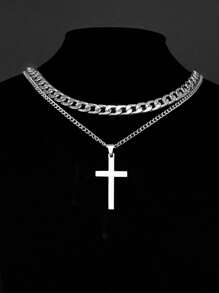 2 件或 1 件简约不锈钢十字链项链，休闲日常佩戴，约会，派对，生日，圣诞节，新年，情人节节日礼物 - 彩色 - 查看 10