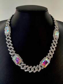 1pc Fashionable Men/Women Alloy Fully Rhinestone Gem Necklace, Shiny Rhombic Chain Jewelry For Daily Wear - Gemstone Hip Necklace - View 19