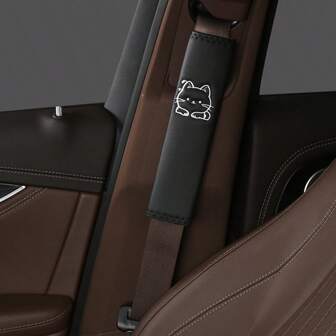 2pcs Car Seat Belt Covers, Minimalist & Fashionable PU Leather Seat Belt Shoulder Pads, 4 Seasons Universal, Protection Decoration For Men & Women Auto Interior Accessories