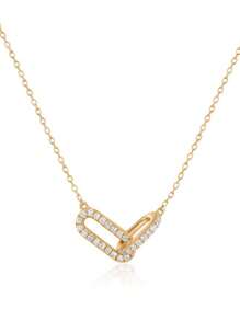 Fashionable 925 Sterling Silver Unique Elegant Zirconia Two Oval Crossed Pendant Necklaces For Women Daily Wear