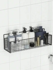 1 PC, Bathroom Shelf, No Drilling Storage Rack, Wall Mounted Basket, Iron Organizer, Shower Caddy, Kitchen Storage, Strong Load-Bearing, Space Saving, Drain And Moisture-Proof, Easy To Clean, Minimalist Style, Stylish And Beautiful, Suitable For Single Apartments, Rental Houses, Student Dormitories, Housewarming Gift, Practical Home, Organization Essential