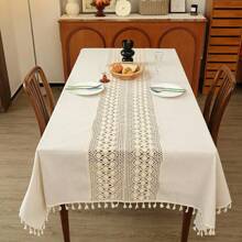 Toalha de mesa simples de crochê retrô rural, borla oca de penas de pássaros estilo country, tecido de malha, toalha de mesa quadrada de patchwork de renda, adequada para penteadeiras, banquetes, casamentos, decoração de casa, toalha de mesa decorativa de piano