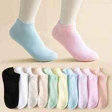6pairs Random Women's Candy Color Solid Color Minimalist Casual Short Socks - Multicolor - View 8
