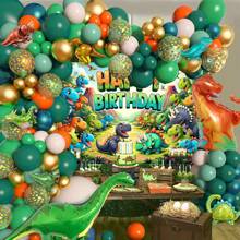 Bộ trang trí cổng bóng bay chủ đề khủng long 153 món, bao gồm bóng bay cao su màu xanh lá cây, xanh dương và 8 bóng bay hình khủng long bằng giấy bạc, phông nền trang trí tiệc có nhiều kích cỡ (Lưu ý: Bóng bay và phông nền được bán riêng), thích hợp cho tiệc sinh nhật, tiệc mừng em bé, trang trí tiệc chủ đề khủng long rừng rậm. - Nhiều màu - Xem 2