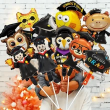 20 piezas Globos mini surtidos para graduación con palitos, globos para fiestas de graduación, diseños variados de globos redondos de film de foil y poliéster, adecuados para fiestas y celebraciones de graduación, excelentes para decoración de eventos en centros comerciales - Multicolor - Ver 3