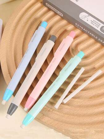 A Creative Pen Shaped Eraser With Three Replacement Cores, A Student Adjustable And Sliding Art Eraser, And A Portable TPR Eraser Back To School